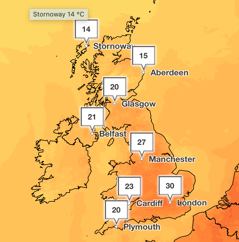 met office, mapped: heatwave in your area as temperatures set to hit 31c in uk